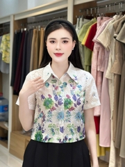 Sơ mi hoa chân cổ đức croptop xinh xắn, rực rỡ UKSM2505015