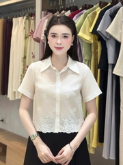 Sơ mi cổ đức hoa dệt xinh xắn, điệu đà, nữ tính, cực mát UKSM2506026