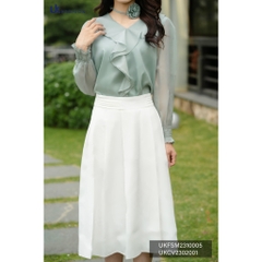 Sơ Mi Tơ Bèo Cổ Tim Chun Tay UK Fashion Thời Trang Công Sở Nữ basic, chất liệu cao cấp thanh lịch UKFSM2310005