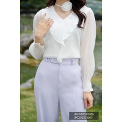 Sơ Mi Tơ Bèo Cổ Tim Chun Tay UK Fashion Thời Trang Công Sở Nữ basic, chất liệu cao cấp thanh lịch UKFSM2310005