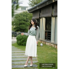 Sơ Mi Tơ Bèo Cổ Tim Chun Tay UK Fashion Thời Trang Công Sở Nữ basic, chất liệu cao cấp thanh lịch UKFSM2310005