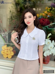 Áo Sơ Mi Croptop Cổ Sen Kiểu UK Fashion Công Sở Nữ Thanh Lịch, Dịu Dàng Vải Mềm Mịn UKSM2406006