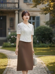 Sơ mi cổ ren kép điệu đà UKSM2508014