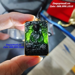 MẶT DÂY CHUYỀN PHẬT ADIDA NGỌC BÍCH ĐEN BỌC VÀNG 10K