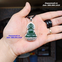 Dây Chuyền Phật Adida Ngọc Bích Xanh Bọc Bạc