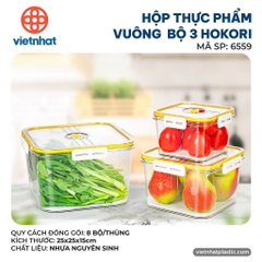HỘP THỰC PHẨM VUÔNG BỘ 3 HOKORI 6559