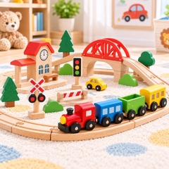 Bộ đường ray tàu hỏa gỗ mini