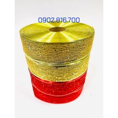 5 mét dây ru băng ren đính kim tuyến lấp lánh viền kẽm làm nơ phụ kiện trang trí cây thông làm vòng nguyệt quế noel