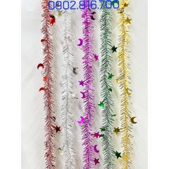Set 5 Dây kim tuyến đính hình ngôi sao và mặt trăng nhiều màu sắc phụ kiện trang trí cây thông noel ngày lễ Giáng sinh