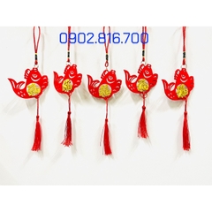 Set 5 Liễng nhung đỏ hình quạt , cá chép , lồng đèn khắc chữ PHƯỚC vàng treo cây mai đào tắc phụ kiện trang trí TẾT