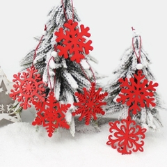 Set 6 phụ kiện hình bông tuyết đỏ và trắng bằng gỗ decor treo trang trí cây thông noel ngày lễ giáng sinh