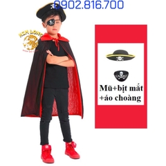 Set Áo Choàng cướp biển 2 lớp đỏ đen và nón và bịt mắt trang phục hoá trang cướp biển lễ hội Halloween