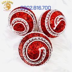 Set 3 trái châu đính kim tuyến kim sa 8cm vàng bạc đỏ phụ kiện trang trí noel ngày lễ Giáng sinh