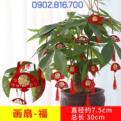 Set 5 Liễng nhung đỏ hình quạt , cá chép , lồng đèn khắc chữ PHƯỚC vàng treo cây mai đào tắc phụ kiện trang trí TẾT