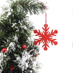 Set 6 phụ kiện hình bông tuyết đỏ và trắng bằng gỗ decor treo trang trí cây thông noel ngày lễ giáng sinh