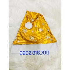 [Có sẵn] Nón Noel vải họa tiết bông tuyết trăng sao nhũ vàng phụ kiện trang phục noel ngày lễ giáng sinh