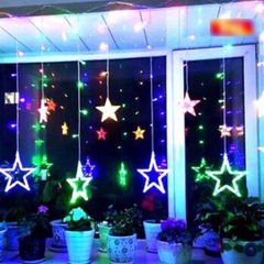 BỘ Dây đèn LED chuỗi thả mành / rèm hình 10 ngôi sao màu vàng nắng Decor trang trí Noel Sinh Nhật Lễ Tết Năm mới