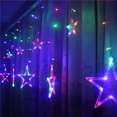 BỘ Dây đèn LED chuỗi thả mành / rèm hình 10 ngôi sao màu vàng nắng Decor trang trí Noel Sinh Nhật Lễ Tết Năm mới