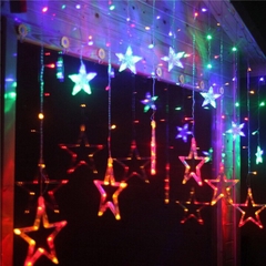 BỘ Dây đèn LED chuỗi thả mành / rèm hình 10 ngôi sao màu vàng nắng Decor trang trí Noel Sinh Nhật Lễ Tết Năm mới