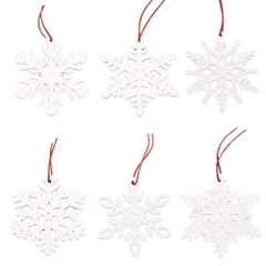 Set 6 phụ kiện hình bông tuyết đỏ và trắng bằng gỗ decor treo trang trí cây thông noel ngày lễ giáng sinh