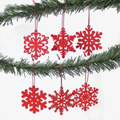 Set 6 phụ kiện hình bông tuyết đỏ và trắng bằng gỗ decor treo trang trí cây thông noel ngày lễ giáng sinh