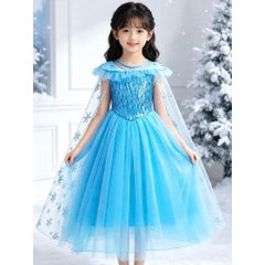 Đầm váy Công Chúa Elsa Cho Bé Gái - Đầm Hóa Trang Elsa Băng Giá Đính Kim Sa Cao Cấp Kèm Áo Choàng Bông Tuyết Lấp Lánh