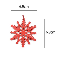 Set 6 phụ kiện hình bông tuyết đỏ và trắng bằng gỗ decor treo trang trí cây thông noel ngày lễ giáng sinh