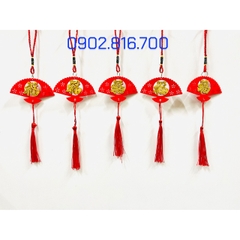 Set 5 Liễng nhung đỏ hình quạt , cá chép , lồng đèn khắc chữ PHƯỚC vàng treo cây mai đào tắc phụ kiện trang trí TẾT