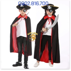 Set Áo Choàng cướp biển 2 lớp đỏ đen và nón và bịt mắt trang phục hoá trang cướp biển lễ hội Halloween