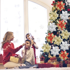 Sét 5 hoa trạng nguyên kim tuyến nhũ vàng đỏ size lớn 13cm trang trí cây thông noel vòng nguyệt quế tháp giỏ quà oản tài