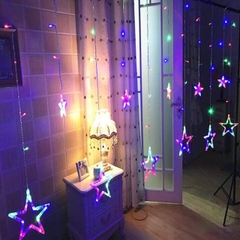 BỘ Dây đèn LED chuỗi thả mành / rèm hình 10 ngôi sao màu vàng nắng Decor trang trí Noel Sinh Nhật Lễ Tết Năm mới