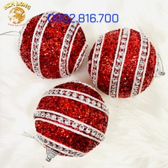 Set 3 trái châu đính kim tuyến kim sa 8cm vàng bạc đỏ phụ kiện trang trí noel ngày lễ Giáng sinh