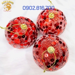 Set 3 trái châu đính kim tuyến kim sa 8cm vàng bạc đỏ phụ kiện trang trí noel ngày lễ Giáng sinh