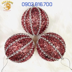Set 3 trái châu đính kim tuyến kim sa 8cm vàng bạc đỏ phụ kiện trang trí noel ngày lễ Giáng sinh