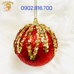 Set 3 trái châu đính kim tuyến kim sa 8cm vàng bạc đỏ phụ kiện trang trí noel ngày lễ Giáng sinh