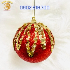 Set 3 trái châu đính kim tuyến kim sa 8cm vàng bạc đỏ phụ kiện trang trí noel ngày lễ Giáng sinh