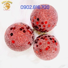 Set 3 trái châu đính kim tuyến kim sa 8cm vàng bạc đỏ phụ kiện trang trí noel ngày lễ Giáng sinh