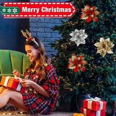 Sét 5 hoa trạng nguyên kim tuyến nhũ vàng đỏ size lớn 13cm trang trí cây thông noel vòng nguyệt quế tháp giỏ quà oản tài