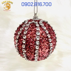 Set 3 trái châu đính kim tuyến kim sa 8cm vàng bạc đỏ phụ kiện trang trí noel ngày lễ Giáng sinh