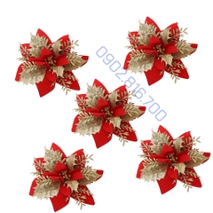 Sét 5 hoa trạng nguyên kim tuyến nhũ vàng đỏ size lớn 13cm trang trí cây thông noel vòng nguyệt quế tháp giỏ quà oản tài