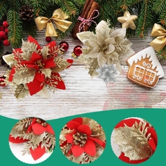 Sét 5 hoa trạng nguyên kim tuyến nhũ vàng đỏ size lớn 13cm trang trí cây thông noel vòng nguyệt quế tháp giỏ quà oản tài
