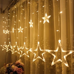 BỘ Dây đèn LED chuỗi thả mành / rèm hình 10 ngôi sao màu vàng nắng Decor trang trí Noel Sinh Nhật Lễ Tết Năm mới