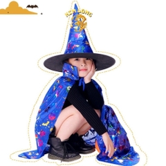 LOẠI ĐẸP Set Áo Choàng và nón phù thuỷ hoa văn 7 màu trang phục hoá trang cho trẻ em và người lớn lễ hội Halloween
