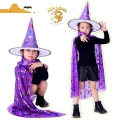LOẠI ĐẸP Set Áo Choàng và nón phù thuỷ hoa văn 7 màu trang phục hoá trang cho trẻ em và người lớn lễ hội Halloween