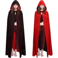 Áo Choàng có nón ma cà rồng 2 lớp đổi 2 màu đỏ đen trang phục hoá trang lễ hội halloween cho trẻ em và người lớn
