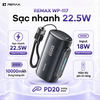 [CHỨNG NHẬN 3C / CCC] Pin Dự Phòng mini Remax WP-117 10000mAh 2 cổng TypeC PD 22.5W, Kèm cáp ngắn C to C
