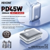 Pin dự phòng Wekome WP-50 20.000mAh Cáp và Cổng TypeC In/Out 45W, Cáp LN Out 27W, USB-A Out 22.5W, Màn hình báo pin