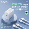 Bộ sạc nhanh Hoco DMC8 TypeC PD/QC/PPS 20W, Có đèn báo sạc, kèm cáp C to C / C to LN (Trắng)