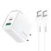 Bộ sạc nhanh 2 cổng Hoco DMC9 TypeC PD 20W và QC3.0 18W, Có đèn báo sạc, kèm cáp C to C / C to Lightning (Trắng)