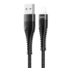 Cáp sạc có Led và truyền Data Hoco UD02 Pro 3A dài 1M, tùy chọn cổng LN / Type-C / Micro-USB QC3.0 (Đen)